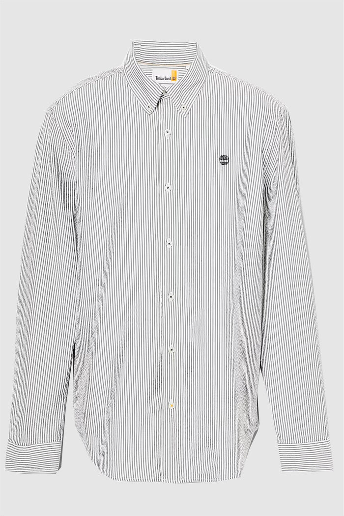 Camicia Seersucker a Maniche Lunghe a Righe da Uomo in blu scuro