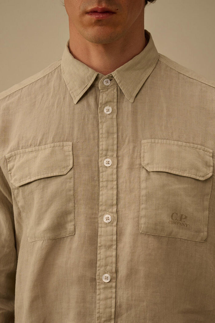 Camicia di lino a maniche lunghe con bottoni-4