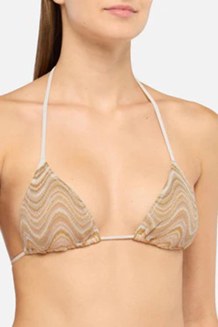Bikini triangolo Leah Virgo in tessuto raschel beige-3