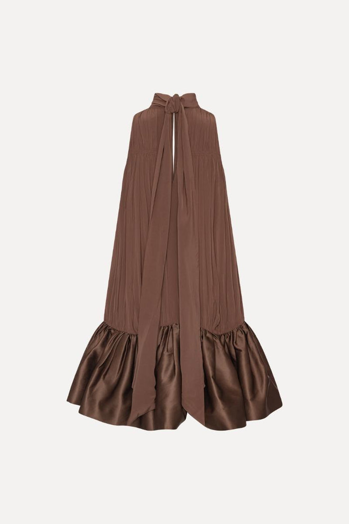 Mini abito arricciato marrone scuro-2