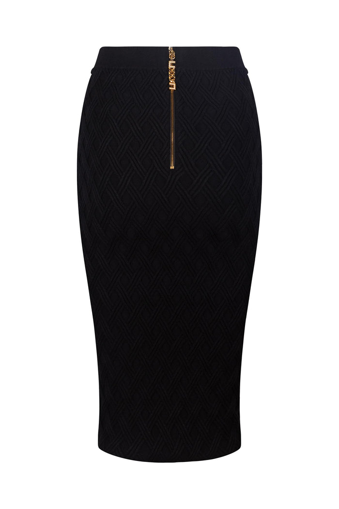 Gonna a tubino in jacquard con catena logo-3