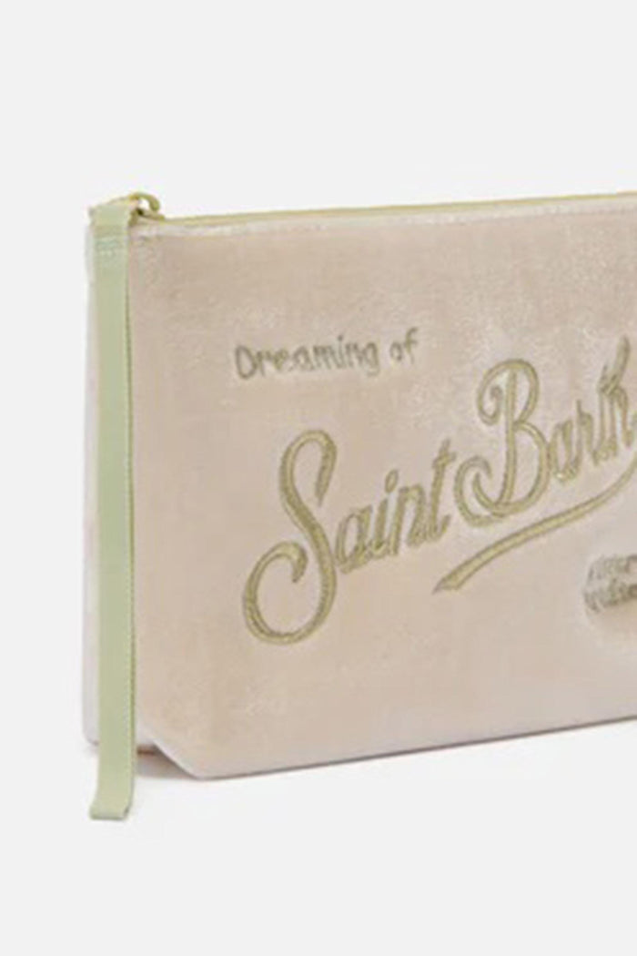 Pochette Aline Velvet in velluto bianco e strass-3