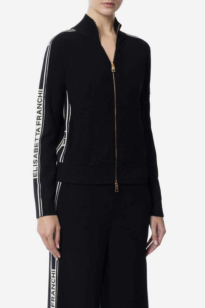 Cardigan in viscosa con bande a contrasto-1