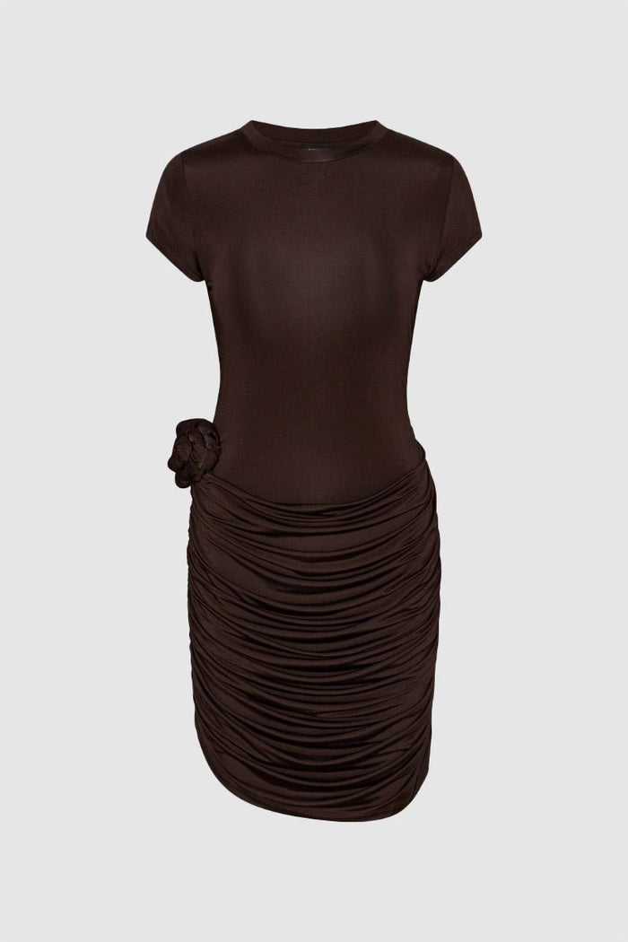 Mini abito drappeggiato marrone scuro