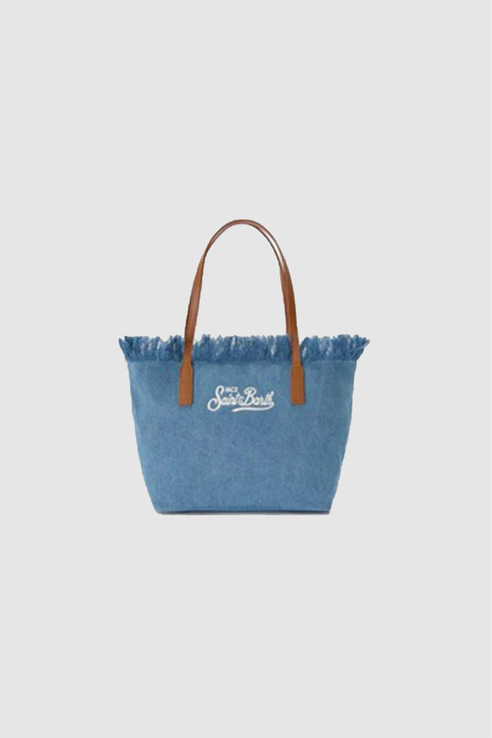 Borsa shopper City medium in tessuto denim con frange