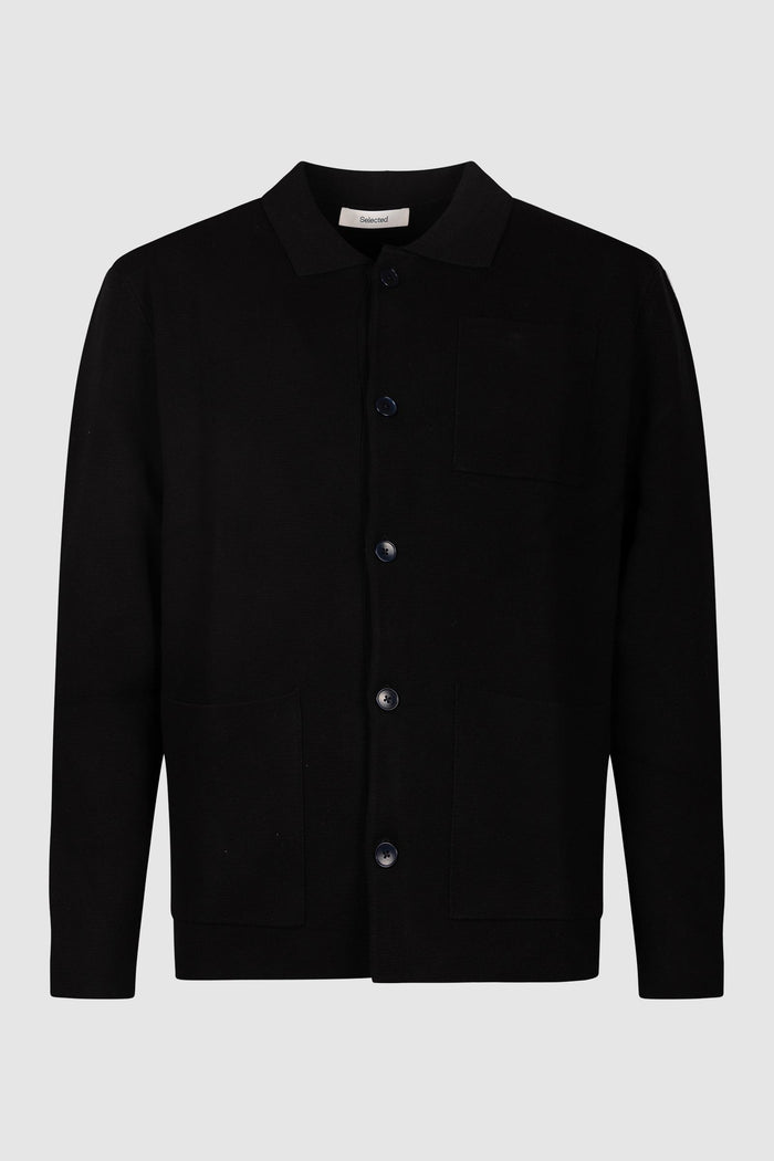 Giacca in maglia nera con bottoni e tasche