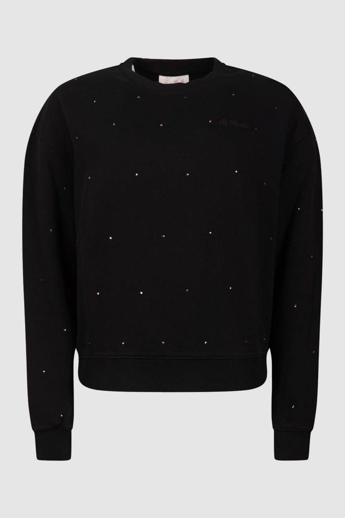 Felpa Girocollo Nera con Strass