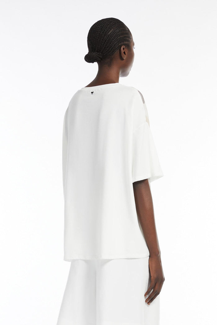 T-shirt in seta stampata e jersey-4