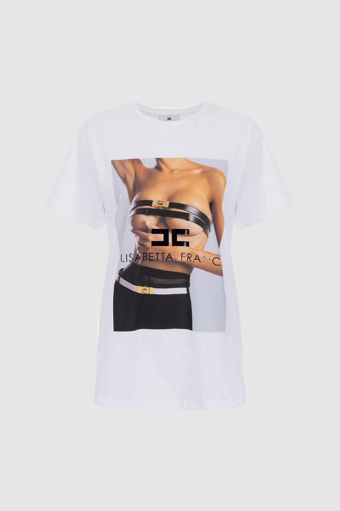 T-shirt in jersey di cotone con stampa fotografica