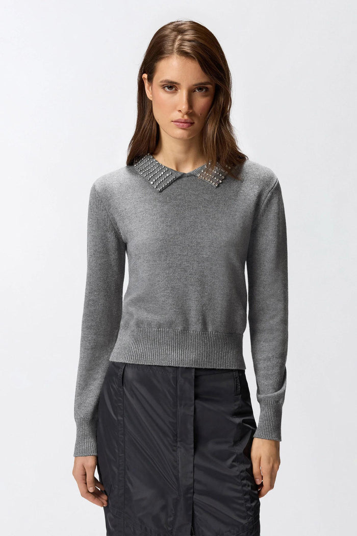 Maglia con colletto e strass-6