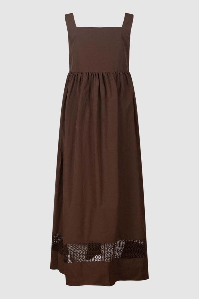 Abito smanicato in popeline di cotone - Cioccolato-2