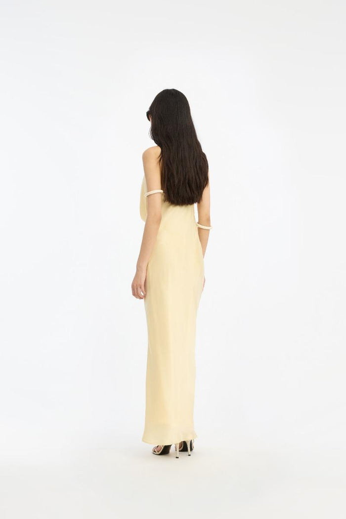 Abito in chiffon con scollo all'americana giallo-5
