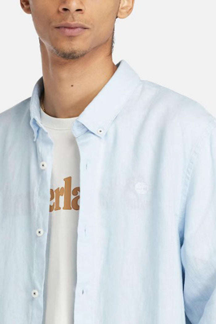 Camicia in Lino Mill Brook da Uomo in blu chiaro<BR/>-5