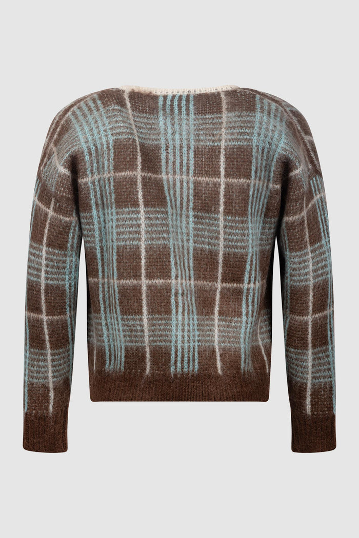 Cardigan in Lana Spazzolata con Motivo a Quadri-2