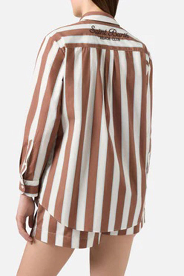 Camicia Brigitte in cotone a righe marroni con ricamo Sport Club-3