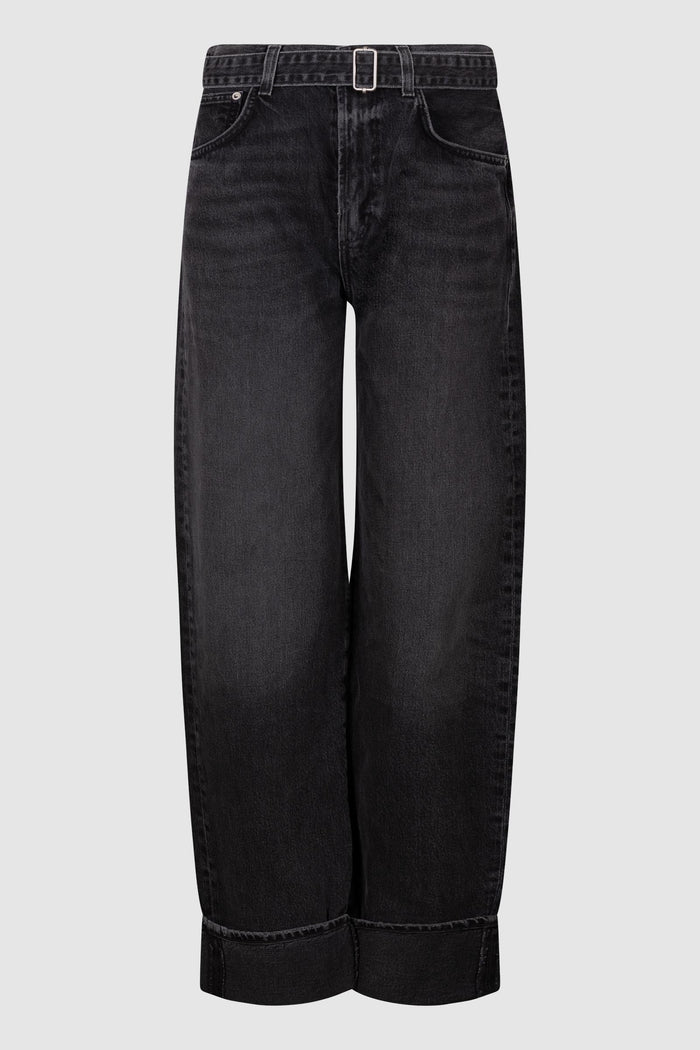 Jeans wide leg in denim nero lavato