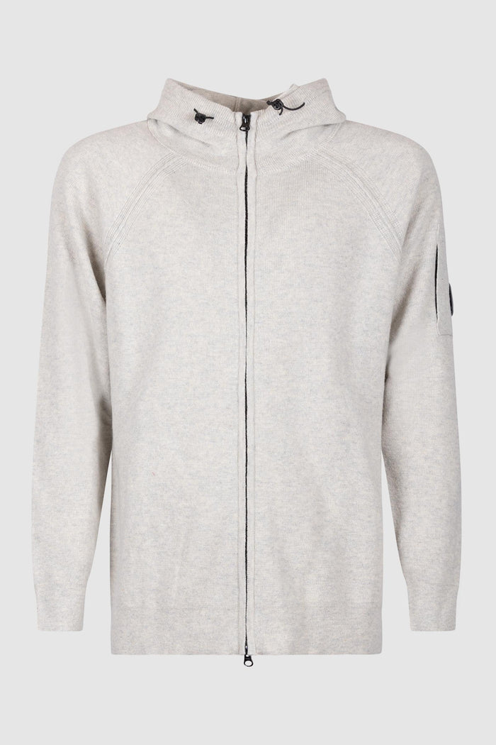 Felpa in maglia con cappuccio e zip frontale