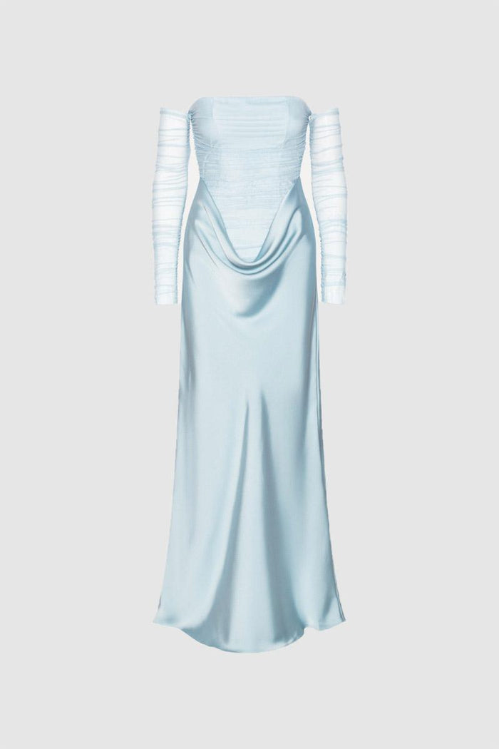 Abito lungo arricciato azzurro