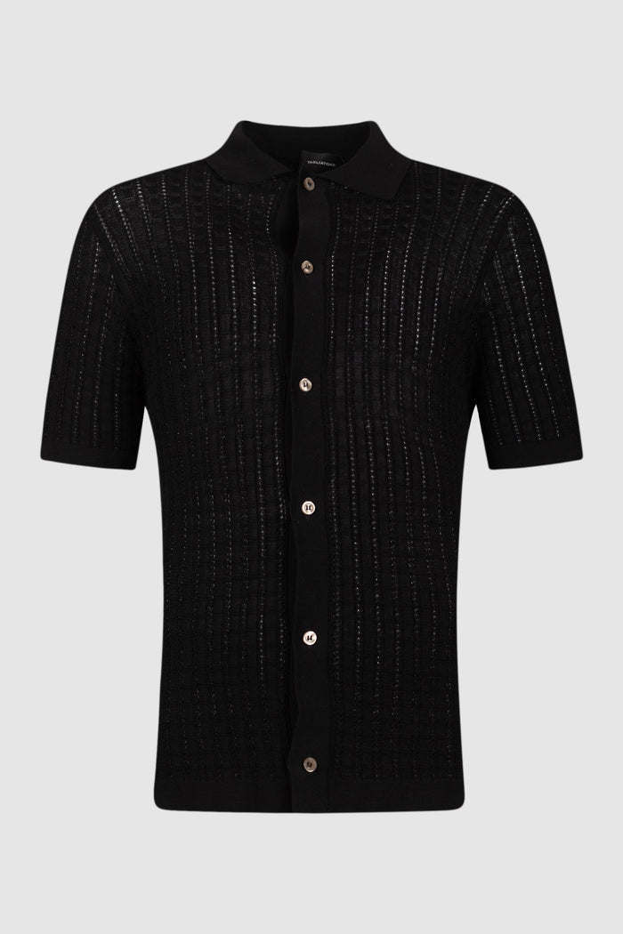 Polo in Maglia Nera con Bottoni