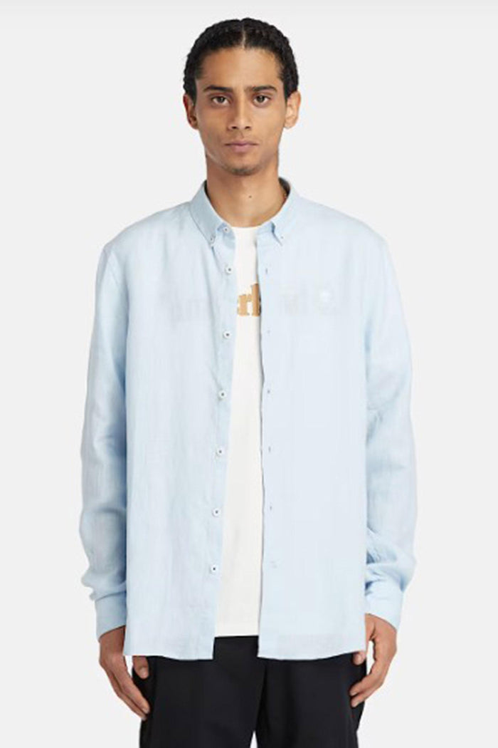 Camicia in Lino Mill Brook da Uomo in blu chiaro<BR/>-2