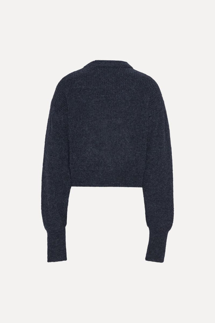 Maglia girocollo a sbuffo blu scuro-2