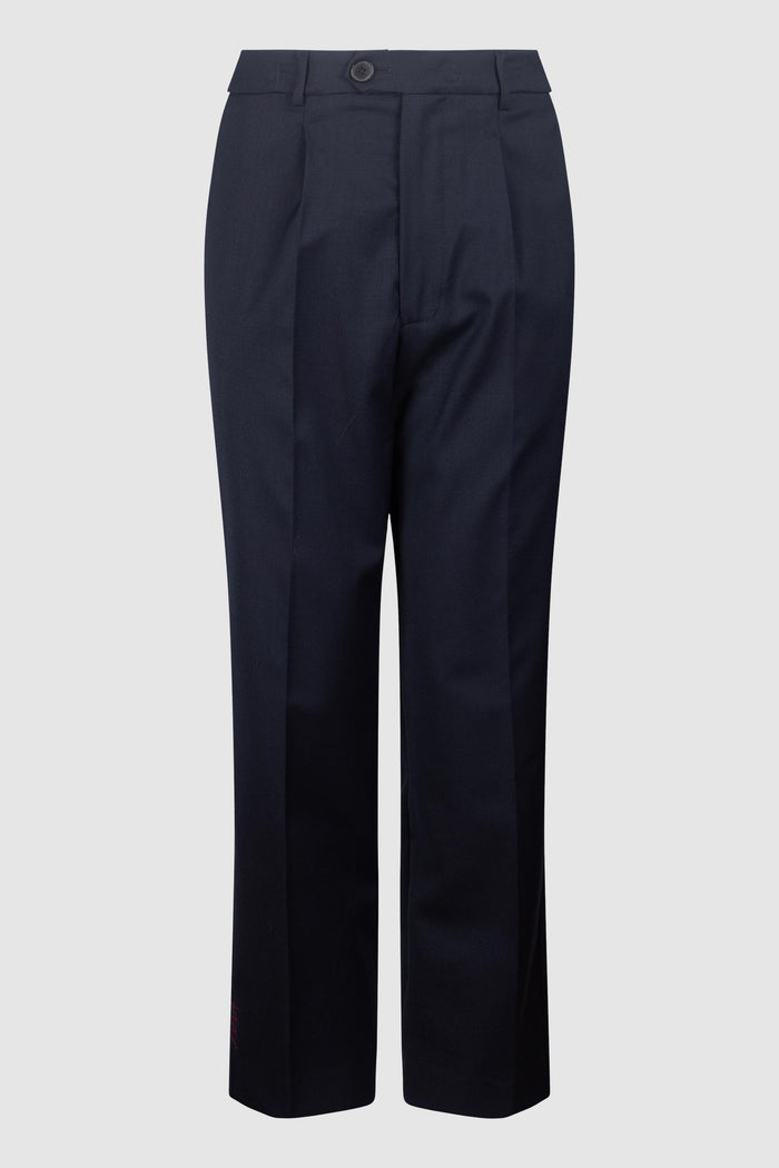 Pantaloni Classici a Vita Alta in Lana Blu Navy
