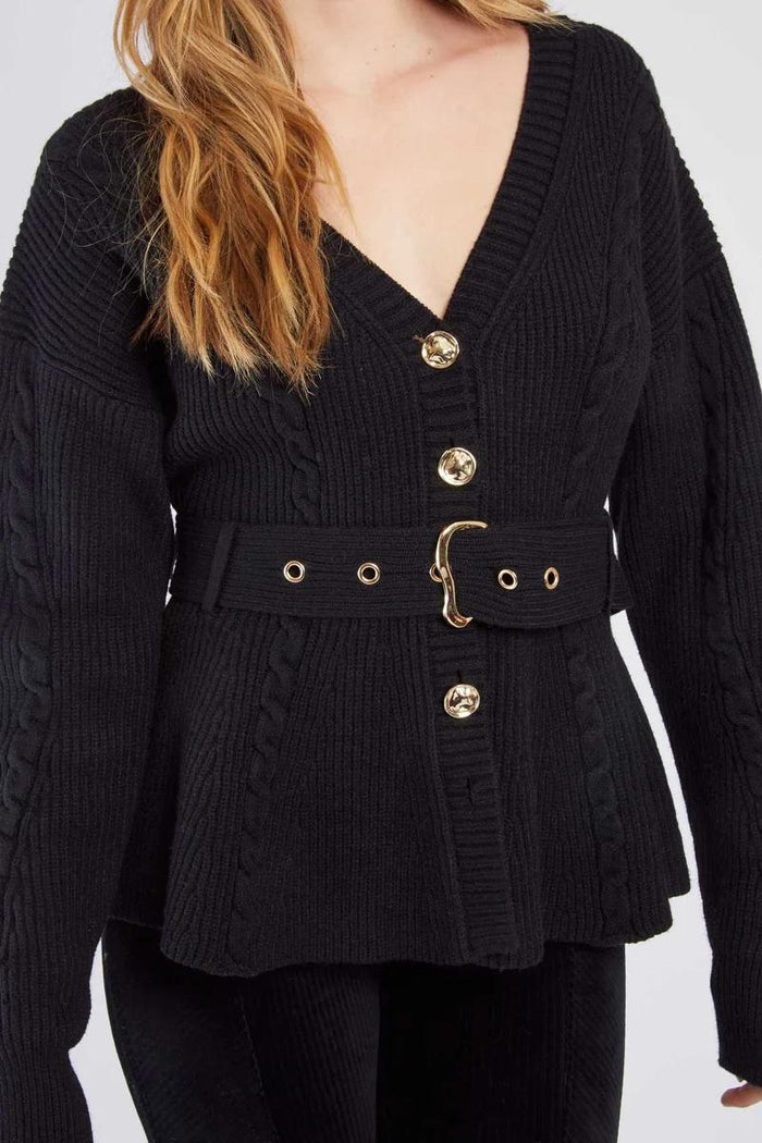 Cardigan in maglia con cintura-3