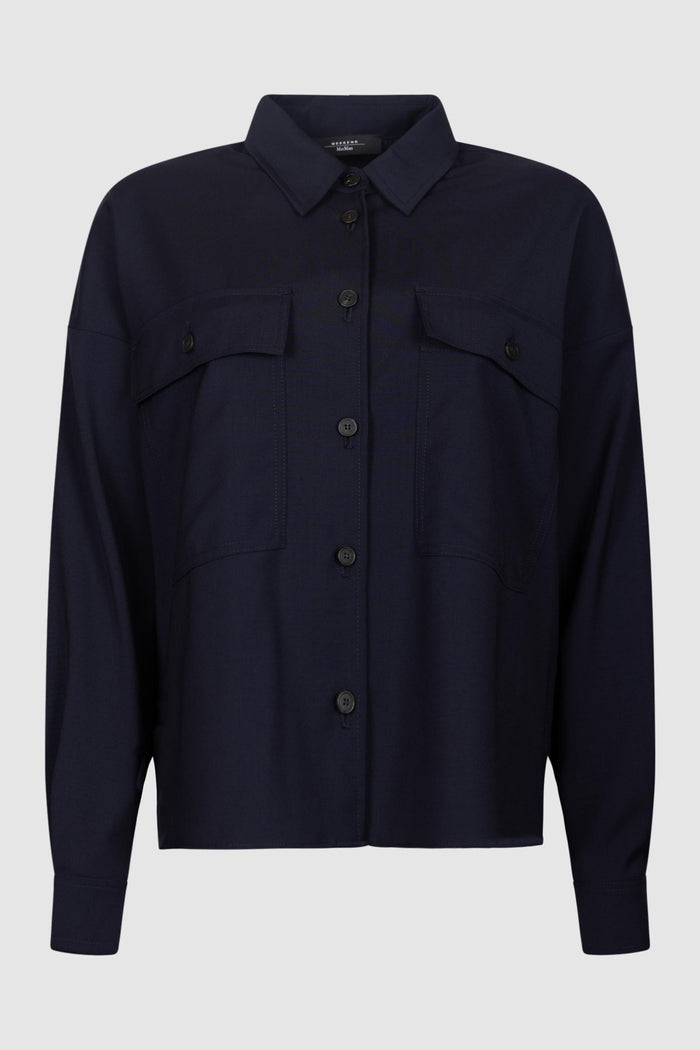 Giacca crop in tela di lana - Blu