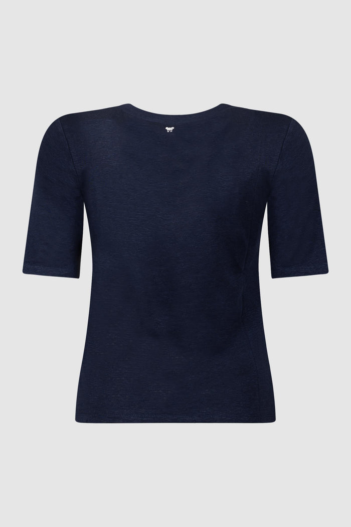 T-shirt a V in jersey di lino stretch-2