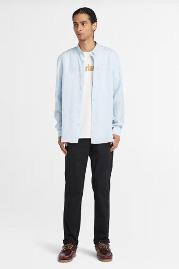 Camicia in Lino Mill Brook da Uomo in blu chiaro<BR/>-4