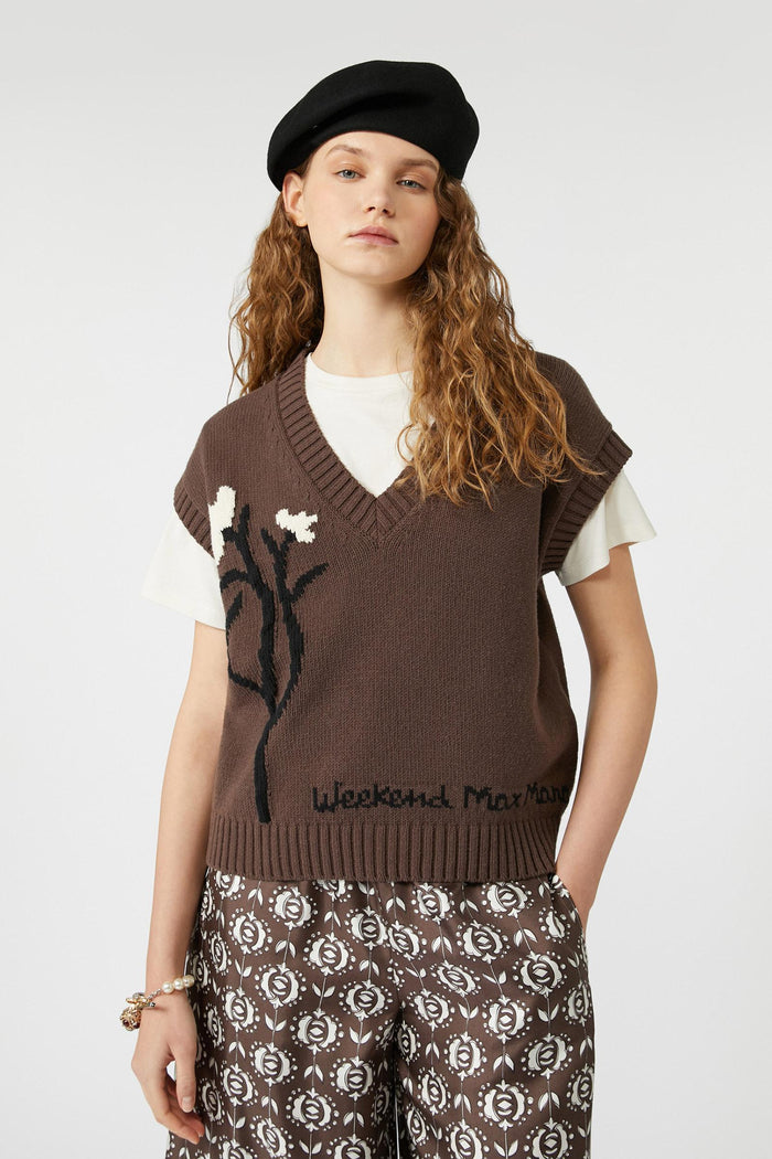 Crusca gilet intarsiato in misto cotone-4