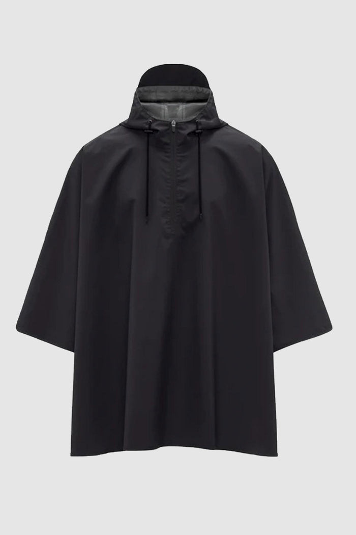 Giacca poncho nera unisex in tessuto tecnico resistente all'acqua