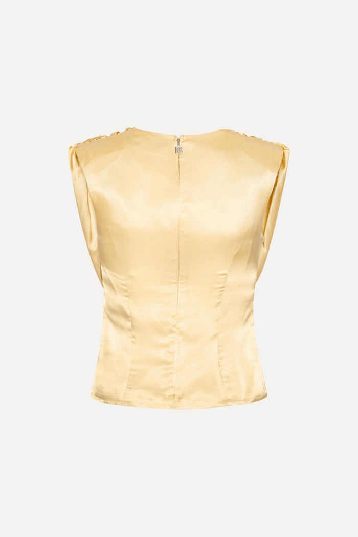 Top a cascata in chiffon giallo-6