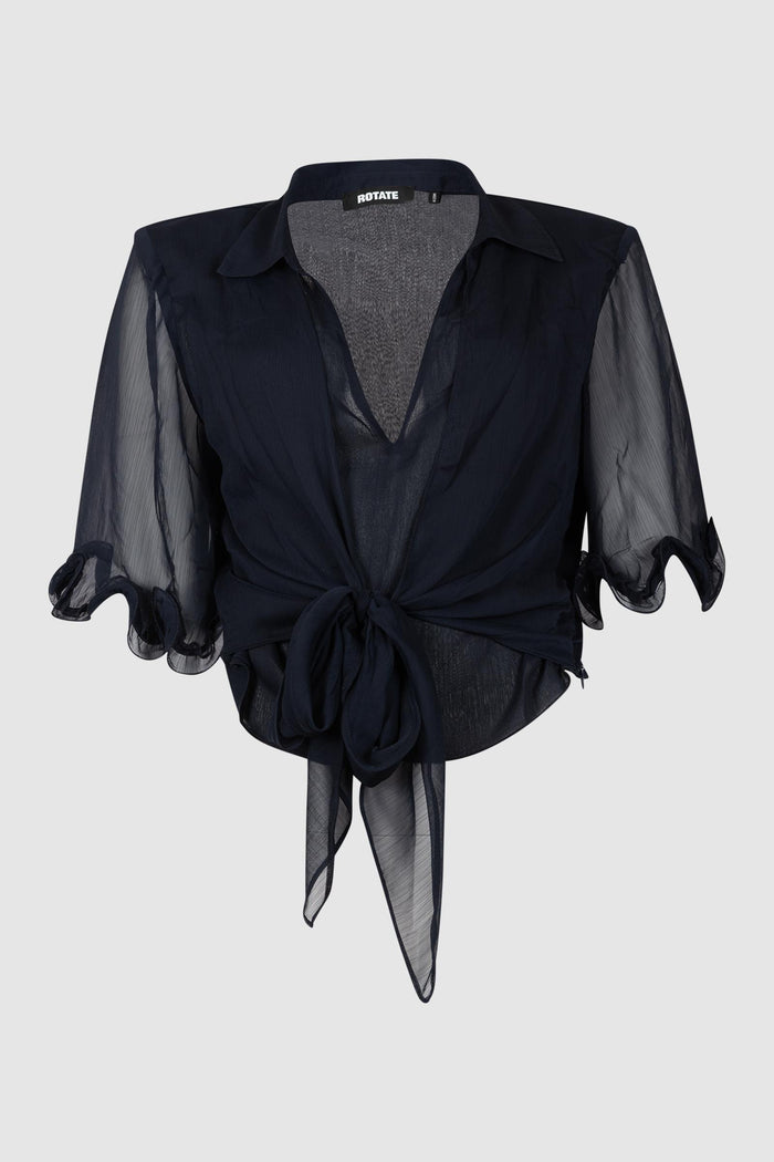 Top in chiffon annodato blu scuro-1
