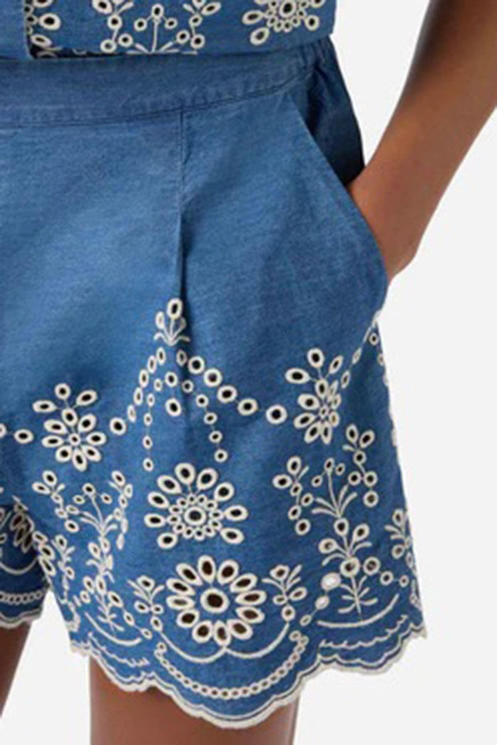 Shorts Amani in cotone con ricamo sangallo-5