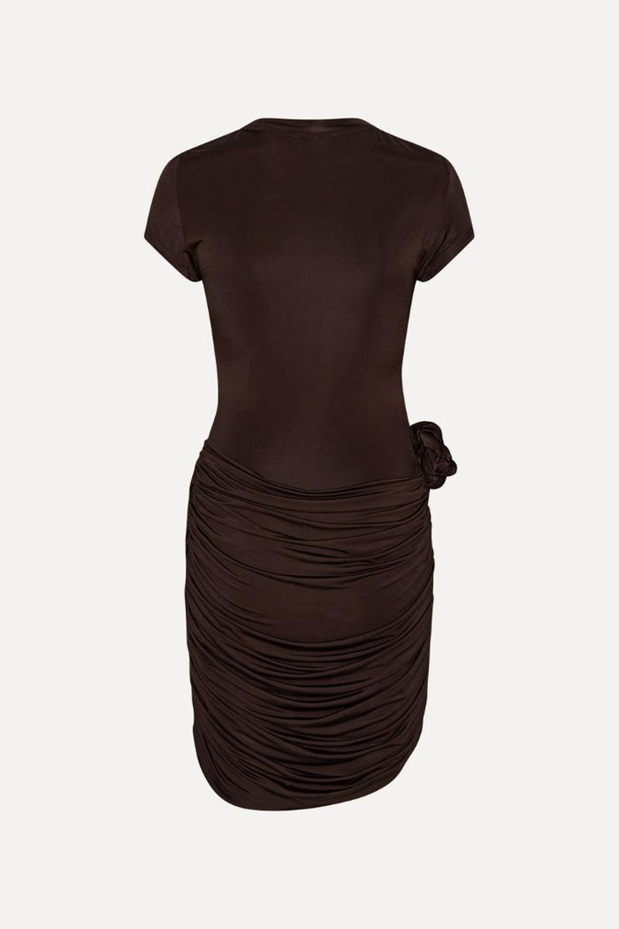 Mini abito drappeggiato marrone scuro-2