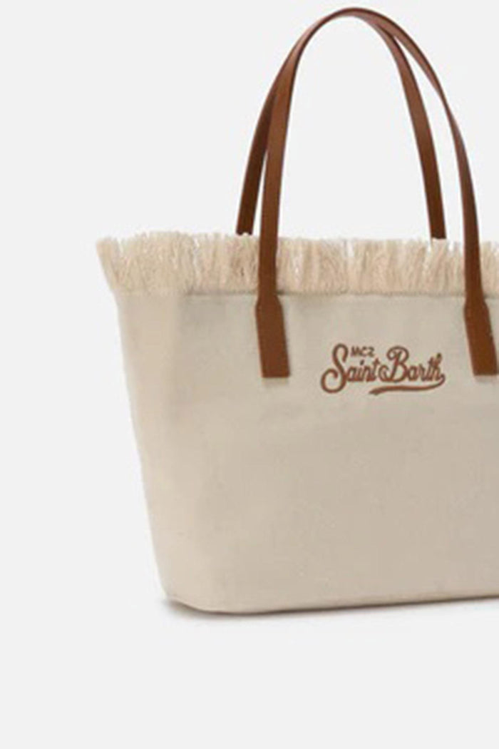 Borsa shopper City medium bianca in canvas con frange-3