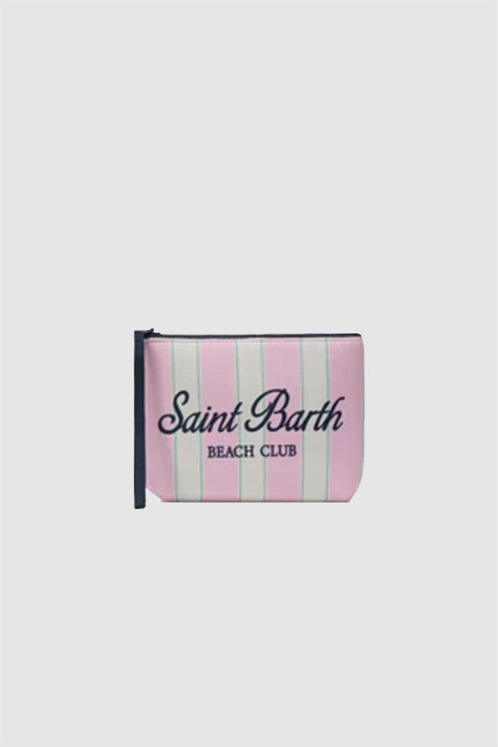 Pochette Aline in scuba a righe rosa e verdi con logo Beach Club