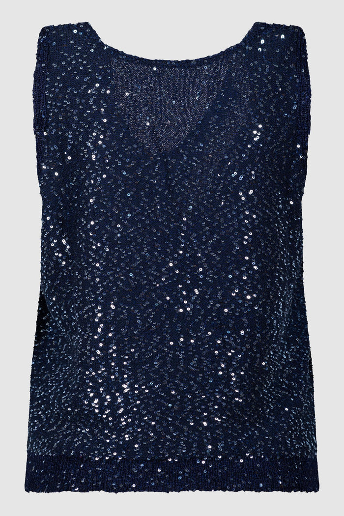Maglia smanicata con paillettes - Blu-2