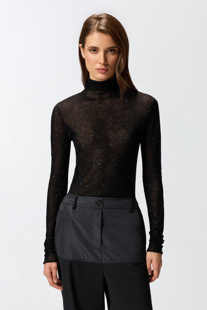 Maglia aderente a collo alto con micro paillettes-3