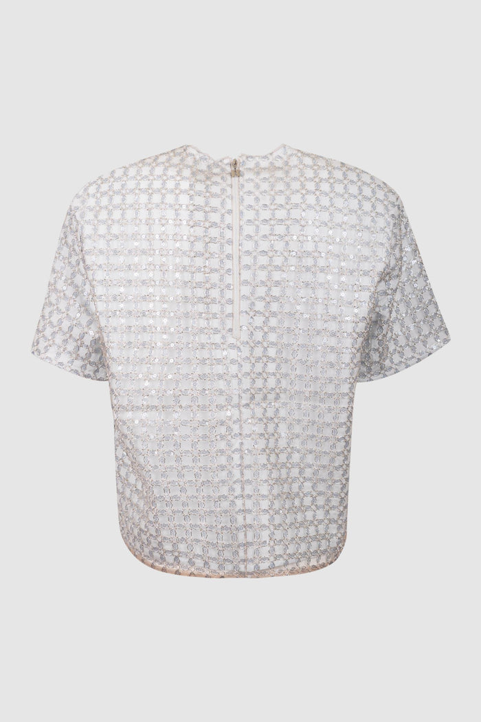 Top oversize con perline beige-2