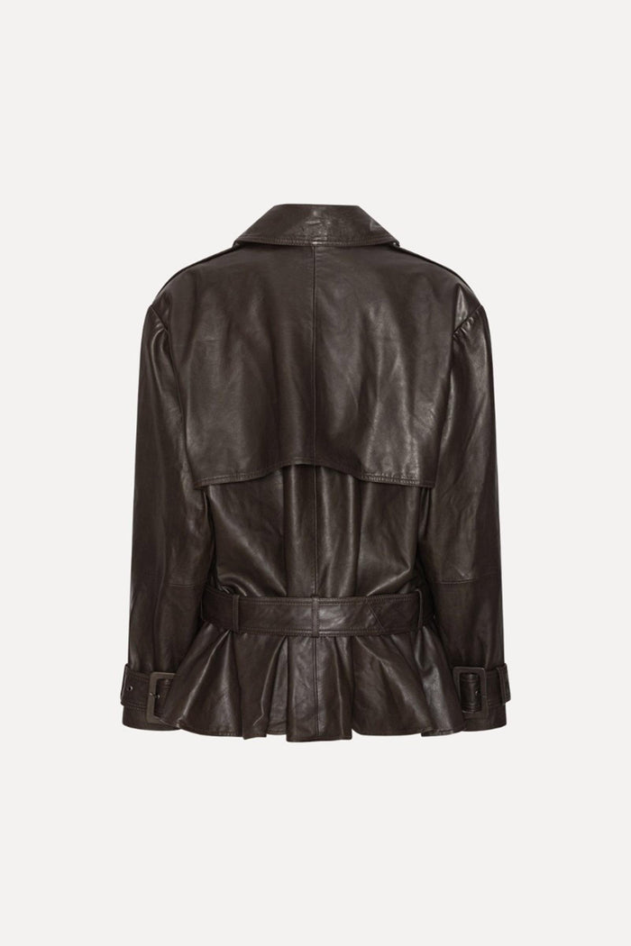 <BR/>Giacca di pelle da motociclista marrone scuro<BR/>-2