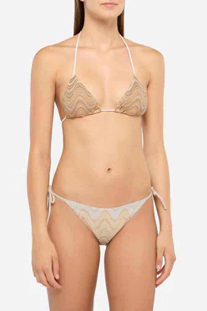 Bikini triangolo Leah Virgo in tessuto raschel beige-2