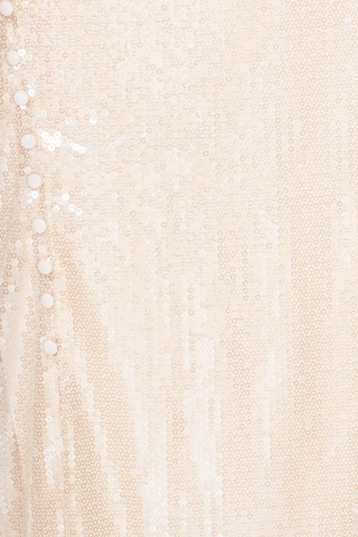 Abito con bottoni in paillettes beige-5