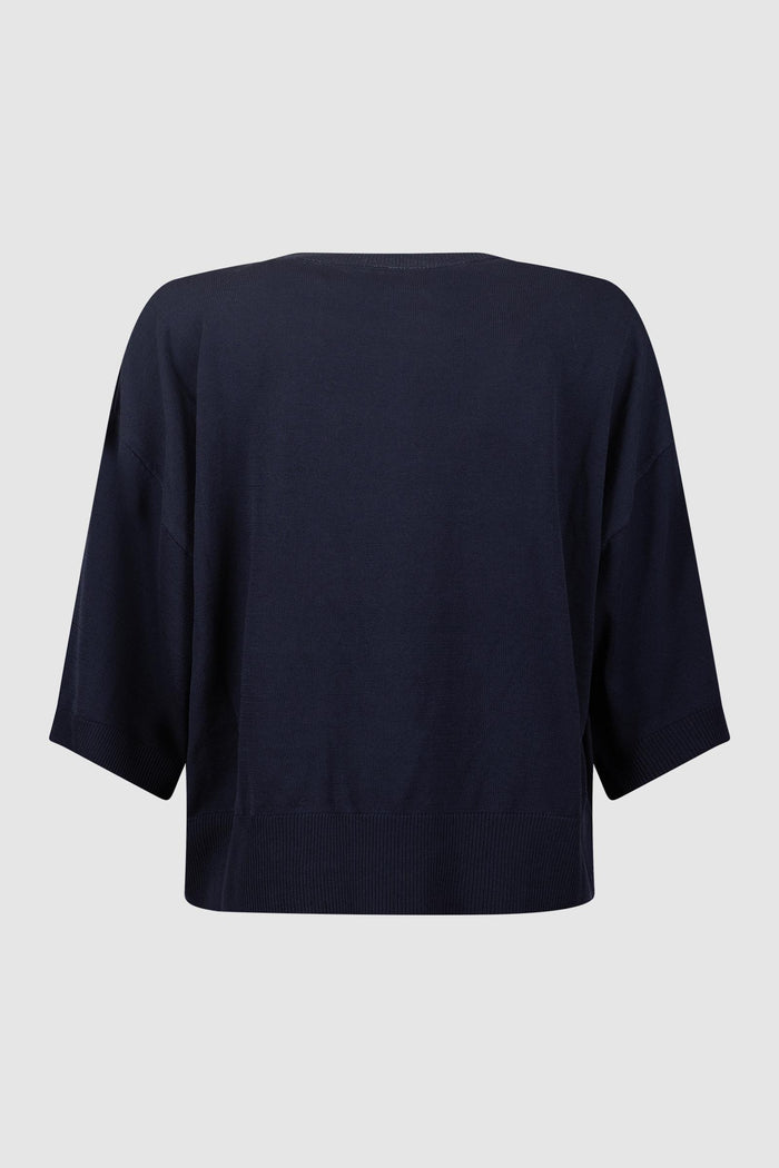 Maglia crop manica 3/4 blu-2