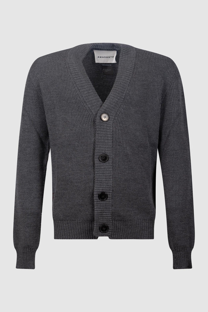 Cardigan grigio in Maglia a Coste-1