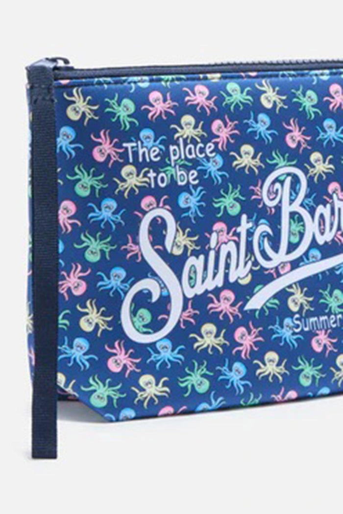 Pochette Aline in scuba blu con stampa polipetti-2