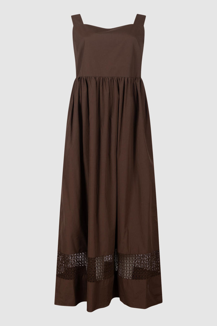 Abito smanicato in popeline di cotone - Cioccolato