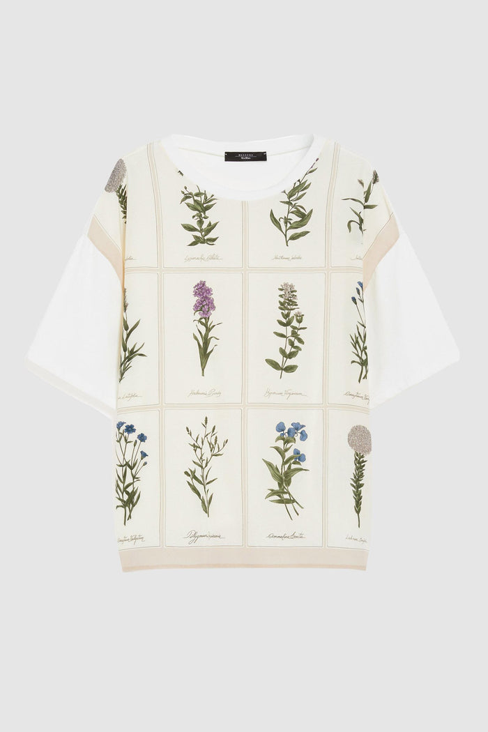 T-shirt in seta stampata e jersey-1