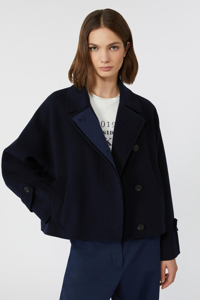 Cappotto crop in drap di lana-2
